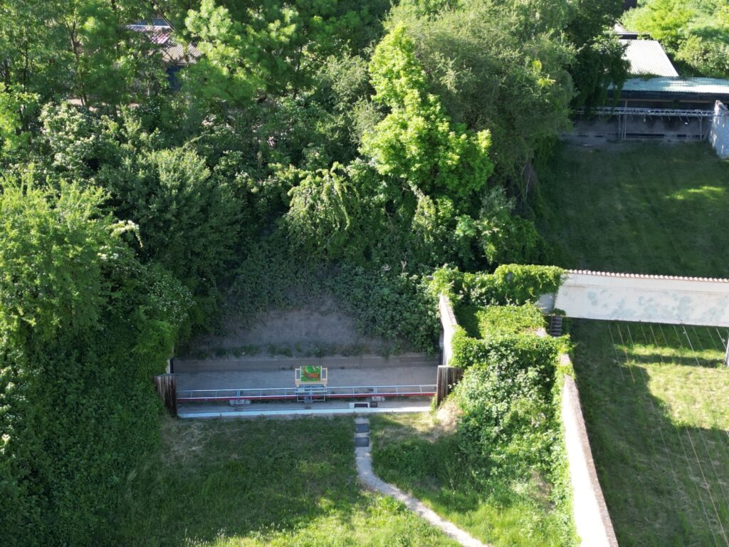 rechts 100m-Stand, links der ziehende Rehbock auf dem Keilerstand, SG1851